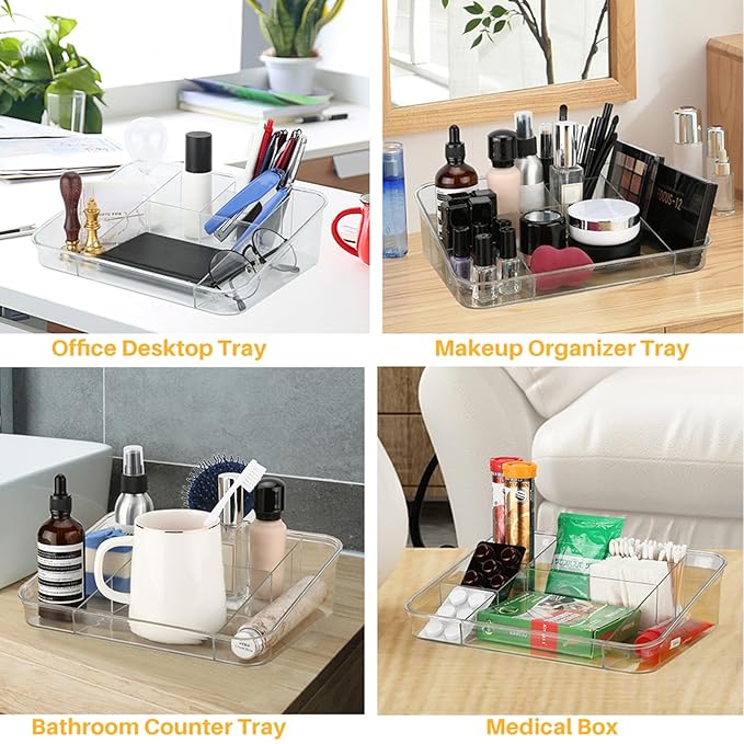 SUNFICON Makeup Organizer Holder Cosmetic Storage Box with Makeup Tray Organizer Set
