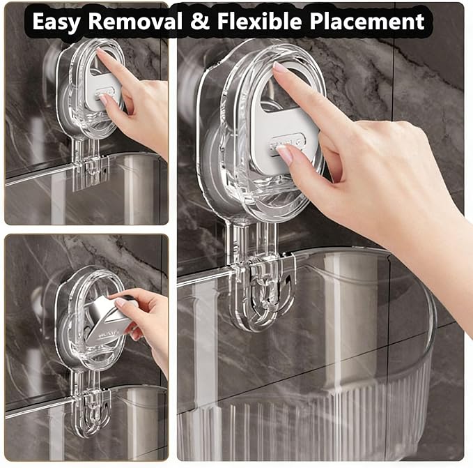 2026 No-Drill Bathroom Suction Storage Box-Large Capacity & Strong Load-Bearing, No Drill Bathroom Shelves, Suction Storage Rack, Removable Hanging Storage Basket, Ripple Acrylic Wall Shelf (1PC-B)