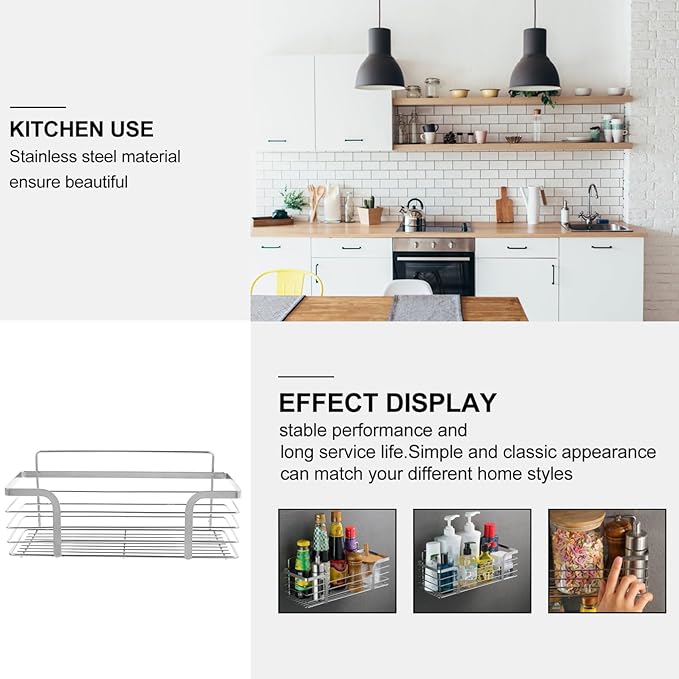 Unomor Practical Kitchen Bathroom Storage Rack Storage Shelf No Drill Wall Mount Shelf Organizer