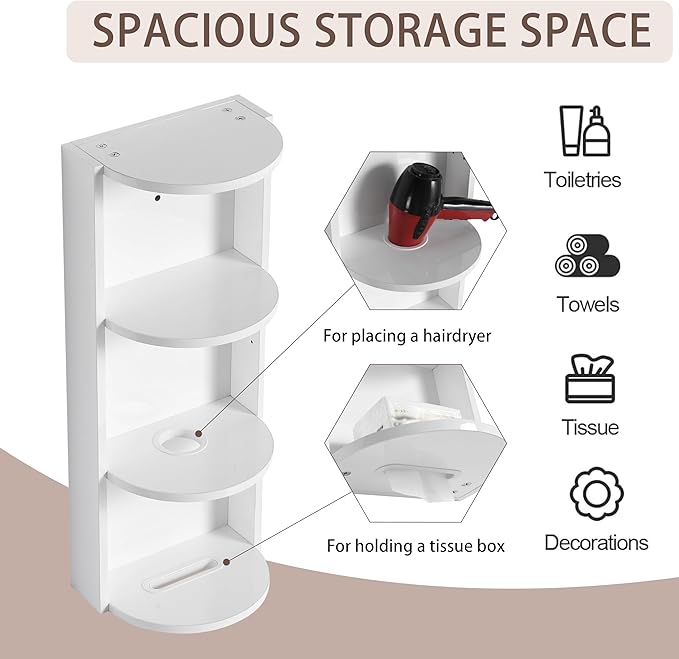 LIFE SKY Wall Mounted Bathroom Shelf Organizer: 3 Tier Floating Storage Rack with Interchangeable Shelves - Water Resistant Melamine Surface for Small Space Bathroom Organization & Apartment Living