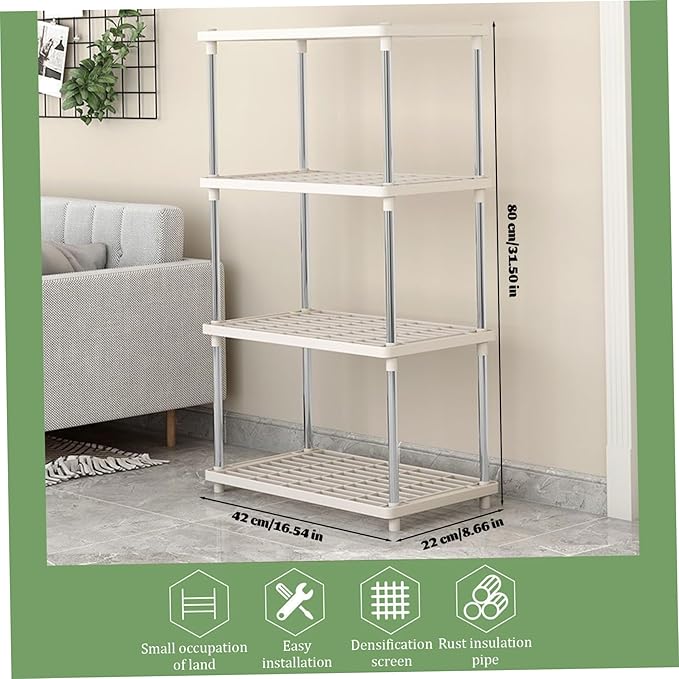 Bathroom Shelf|4 Tier Shelf, 16.5x8.7x31.5 Inch Kitchen, with 4 Hooks Minimalist Detachable Storage Shelves Plastic Bathroom, for Kitchen Living Room