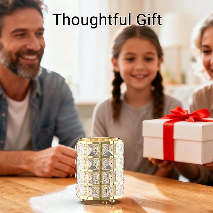 LUGUNU Makeup Brush Holder with Golden Crystal Bling ?€? Elegant Vanity Organizer for Brushes, Pens & Pencils, Ideal for Bathroom or Office Countertop(2Pack)