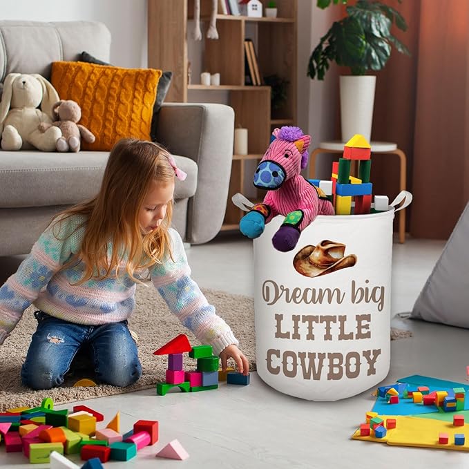 Cowboy Nursery Laundry Basket, Toybox for Boys Room, Western Baby Cowboy Laundry Basket Hamper Waterproof Collapsible Clothes Toys Storage Bin Organizer for Kids Room Playroom Bathroom