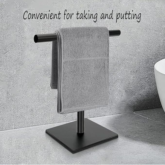 Freestanding Hand Towel Holder Countertop Modern Stand Towel Rack with Square Base Space Saving 304 Stainless Steel Hand Towel Holder Matte Black Finished