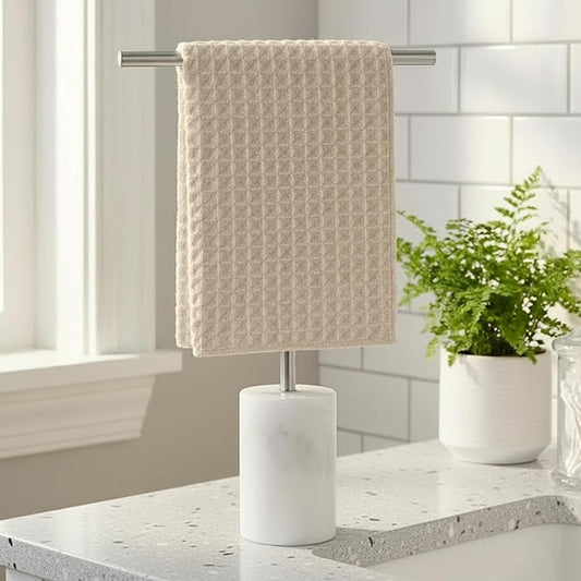 KES Countertop Towel Holder for Bathroom, Counter Top Towel Stand with Small Marble Base, T-Shape Hand Towel Holder Free Standing 18/8 Stainless Steel Space Saving Brushed Finish, BTH234S40-2