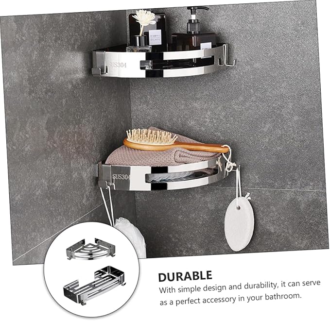 Luxshiny 2pcs Stainless Steel Portable Bathroom Shelf No Drilling Corner Organizer Hooks for Bathroom and Kitchen High Load-bearing Design for Efficient Storage