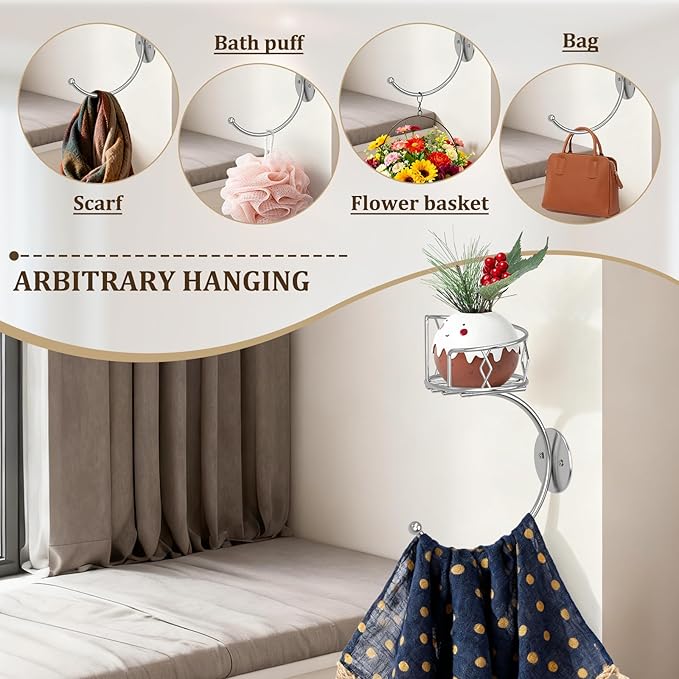 Simple Silver Hand Towel Holder for Bathroom Wall, Metal Sturdy Wall-Mounted Towel Hook with Candle Holder for Vase and Bottled, Hand Towel Racks/Hanger for Bathroom Decor and Kitchen