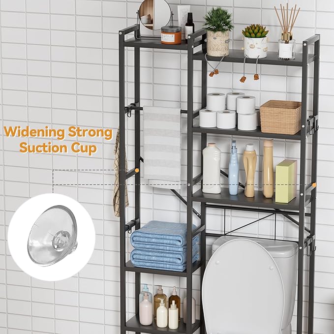 Bathroom Shelf, Over The Toilet Storage with 3-Tier Bathroom Shelves, Adjustable Height & Heavy-Duty Steel Frame Over Toilet Storage (Black)