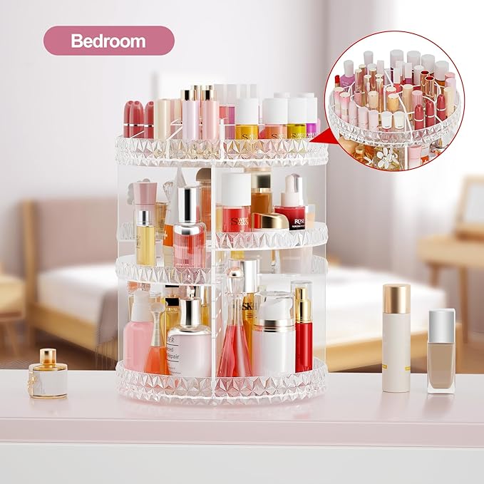 360 Rotating Makeup Organizer, DIY Adjustable Cosmetics Organizer[Patented Product], Professional Acrylic Make Up Caddy Shelf Storage Perfume, Lipsticks, Makeup Brushes or Accessories (Transparent)