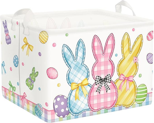 Clastyle Easter Rabbit Cross Kid Storage Basket Baby Laundry Hamper Boy Girl Gift Toy Box Collapsible Egg Clothes Organizer Nursery Bin for Bedroom,Bunny,40x30x30 cm