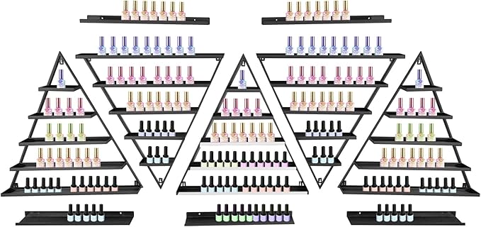 10PCS Nail Polish Racks, 5 Tiers Triangular Nail Polish Racks, Nail Polish Shelf for Wall Cosmetics Display Racks for Perfume Lipstick Essential Oil Organize for Salons Beauty Shops (Black)