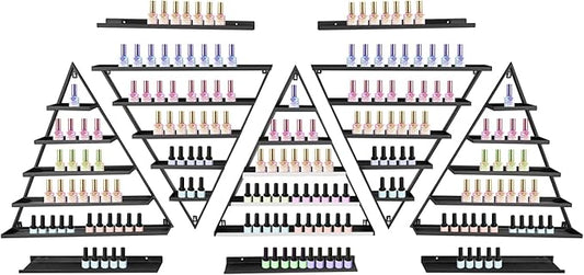 10PCS Nail Polish Racks, 5 Tiers Triangular Nail Polish Racks, Nail Polish Shelf for Wall Cosmetics Display Racks for Perfume Lipstick Essential Oil Organize for Salons Beauty Shops (Black)