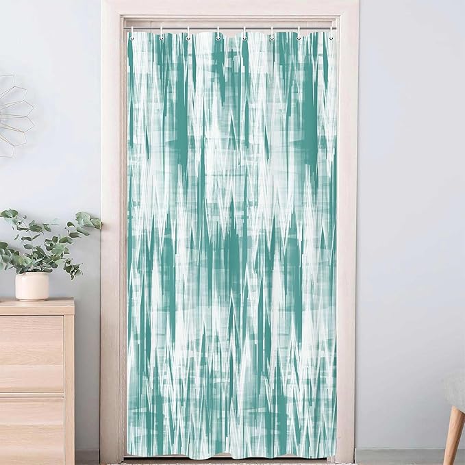 JAWO Teal Green Shower Curtain, Modern Abstract Pattern Machine Washable Home Bathroom Decorations, Aqua White Striped Wave Shower Curtain Set with Hooks Waterproof Fabric Bath Curtains Home Decor
