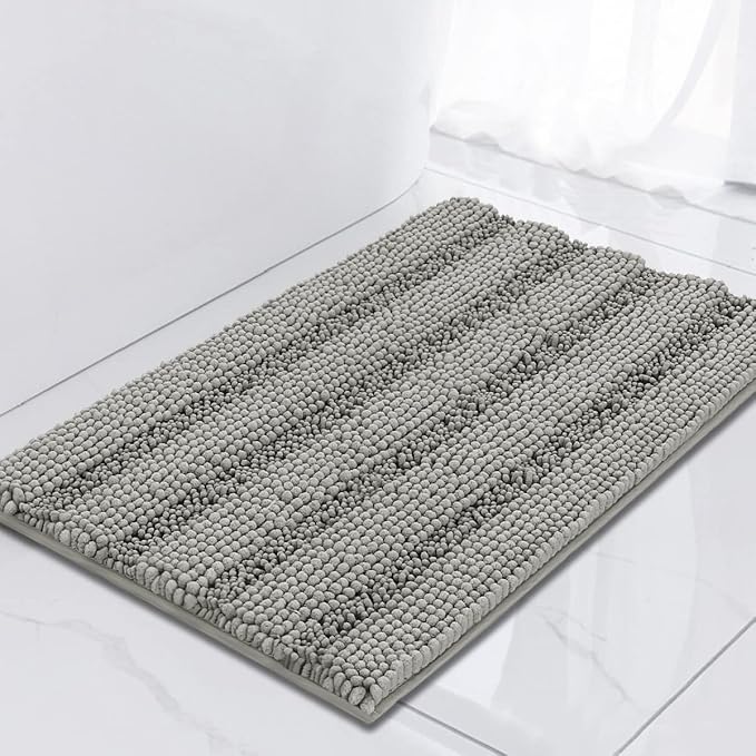 Turquoize Chenille Shaggy Non Slip Bath Mat for Bath - 17 x 24" Dove Bath Rug Extra Soft & Absorbent Area Rug, 17"x 24", Dove
