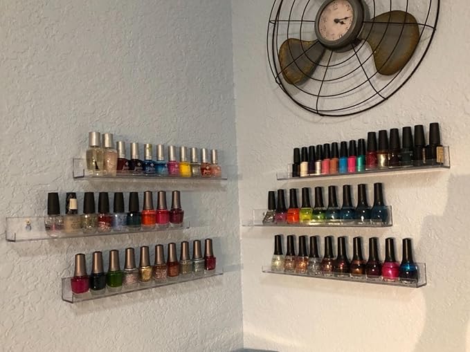 Sooyee 6 Pack Nail Polish Organizer Wall Mounted Shelf, Holder, Clear Acrylic Rack,Paint Organizer,Essential Oil Shelf Display 66-90 Bottles