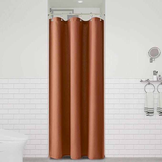 Naturoom Terracotta 36 Inch Boho Shower Curtain - Stall Narrow Half Linen Ultra Thick Fabric Shower Curtain Set with Hooks, Farmhouse Rustic RV Camper Bath Curtains for Bathroom, 36x72
