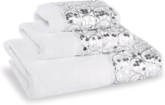 Zahari Home Sinatra Modern Bathroom Towel Set - 3 Piece Luxury Contemporary Decor Bling White Bath Towel Sets Soft, Plush and Highly Absorbent