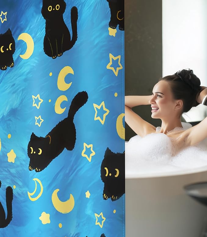 MAMUSE Shower Curtain for Bathroom - Cute Aesthetic Decorative Modern Girly Unique Girls Design Pretty Women Waterproof Fabric Cloth Cortinas de Baño Bathtub 72 x 72 Inch, Black Cat