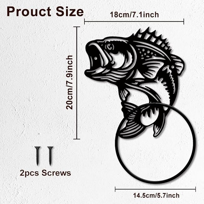 MAYJOYDIY Fish Metal Towel Ring Fishing Theme Towel Holder Animal Bath Towel Ring for Wall Black Art Towel Rack Wall Mounted for Bathroom Kitchen Towel Hanger Home Decors Gift