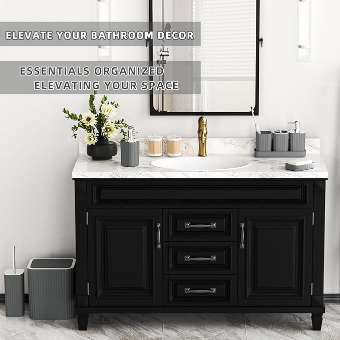 XLHOMO Bathroom Accessories Set - Gorgeous Grey Bathroom Set, 10PC Bathroom Accessory Set, Gray Bathroom Accessories Set, Trash Can, Qtip Holder Dispenser & Soap Dispenser