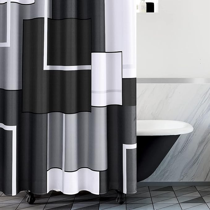 Hokibero Shower Curtains for Bathroom Modern Geometric Standard Bathroom Curtains Shower Curtain Polyester Heavy Duty for Hotels Bathtubs, 36x72 Black