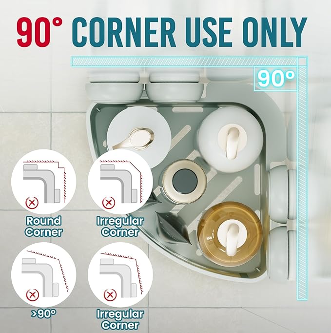 TAILI Suction Corner Shower Caddy, Bathroom Shelf Storage Basket Wall Mounted Organizer for Shampoo, Conditioner, Plastic Rack for Kitchen and Bathroom, Drill-Free Removable-Grey
