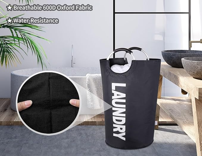 130L Large Laundry Hamper Bag Collapsible, Tall Laundry Basket Bag, Big Dirty Clothes Hampers with Handles for Laundry Room, College Dorm, Light Weigh, Foldable (Black, XXXL)