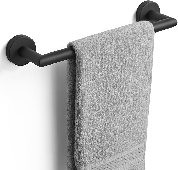 JunSun Bathroom Towel Bar 12 Inch Matte Black Towel Racks Wall Mounted Bath Hand Towel Holder Modern Home Decor Towel Rods Bathroom Hardware Stainless Steel Towel Hangers Towel Rail Single Towel Bars