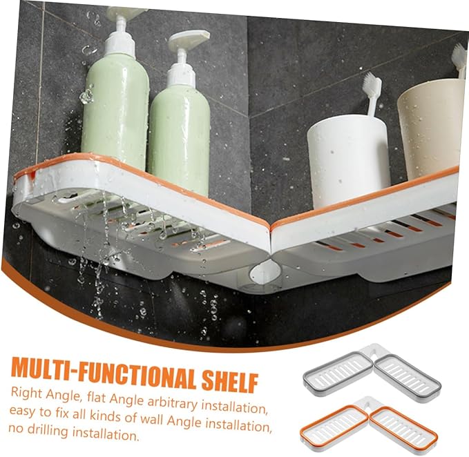 Healifty 2Pcs Wall Mounted Storage Rack Foldable Corner Organizer Punch-Free Bathroom Shelf Multi-Functional Toiletry Holder Easy Installation Space-Saving Design