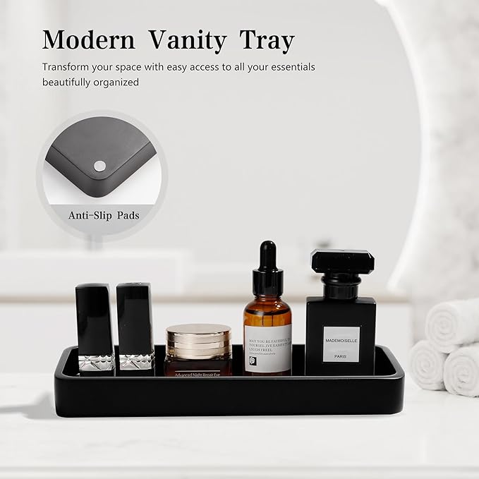 YMXYJM Bathroom Accessories Set, 4 Pcs Bathroom Accessory Set, Soap Dispenser, Toothbrush Holder, Qtip Holder Set, Bathroom Sets Complete, Bathroom Sink Set for Modern Home Decor, Black