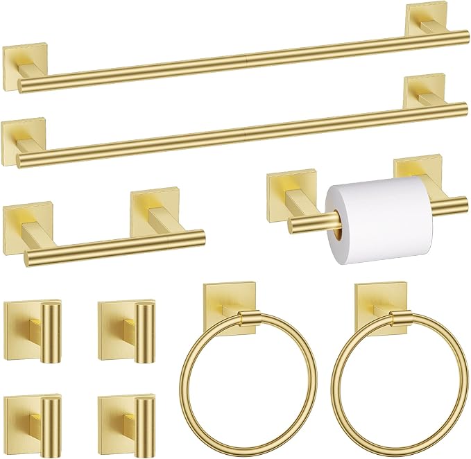 10 Pieces Brushed Gold Towel Bar Set, Double Dase Toilet Paper Holder Bathroom Hardware Set, 23.6 Inch Stainless Steel Towel Rack for Bathroom Wall Mounted