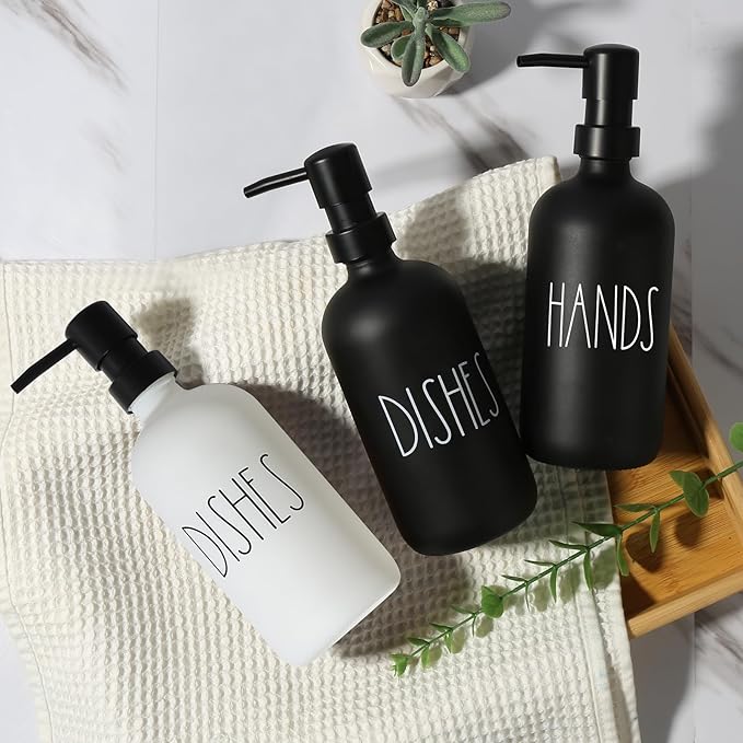 VIMERPA Dish Soap Dispenser, Matte Black Soap Dispenser for Kitchen, Glass Dishes Soap Dispenser with Plastic Pump, 17 Fl Oz Refillable Liquid Soap Bottle Container, Farmhouse Kitchen Decor