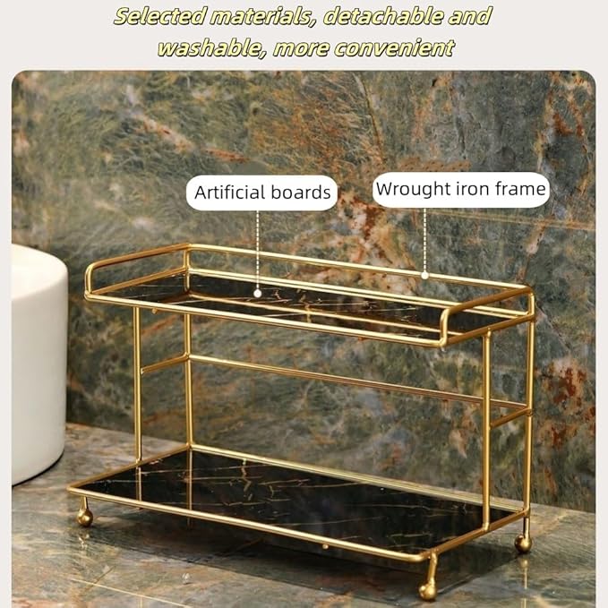 Modern Bathroom Shelf, Multi-Layer Cosmetic Dressing Table, Wrought Iron Countertop Display Stand, Suitable for Bedroom, Living Room, Bathroom(Black)