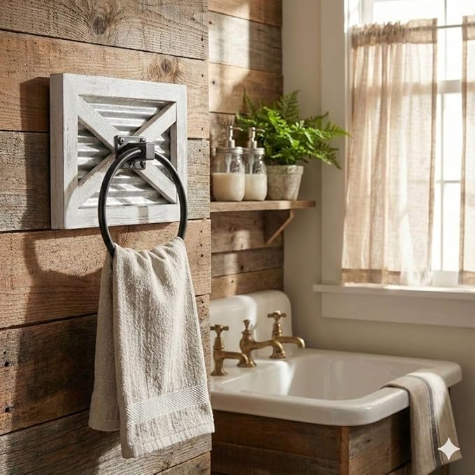Autumn Alley Farmhouse Decor Hand Towel for Bathroom - Rustic Hand Towel Holder - Rustic Towel Rack Holder, Wall Mounted, Bathroom Decor Towels Mix of Wood (White)