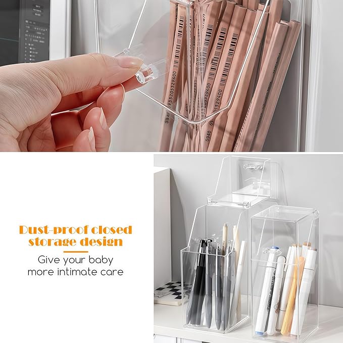 erioctry Clear Acrylic Makeup Brush Organizer with Lid Square Cosmetic Brush Holder Dustproof Jewelry Storage Container