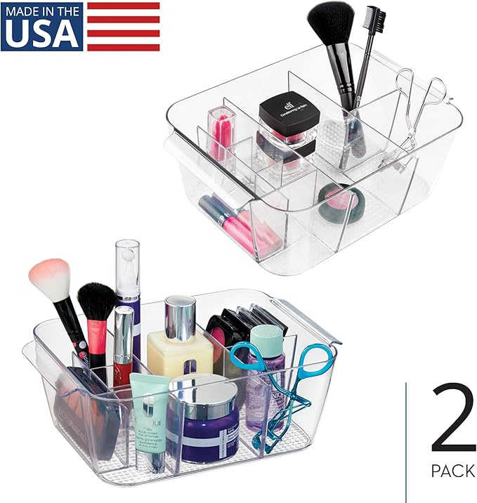 iDesign Makeup Organizer for Countertop - Storage for Cosmetics and Toiletries, Set of 2, Clear, Made in USA