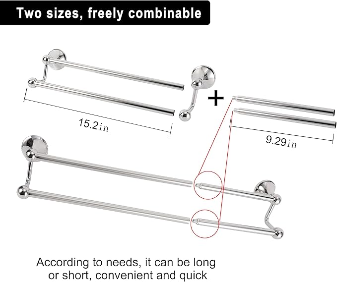 #304 Stainless Steel Double Towel Bar,Optional Different Length Installation (Chrome-24 inches, Double Towel bar)