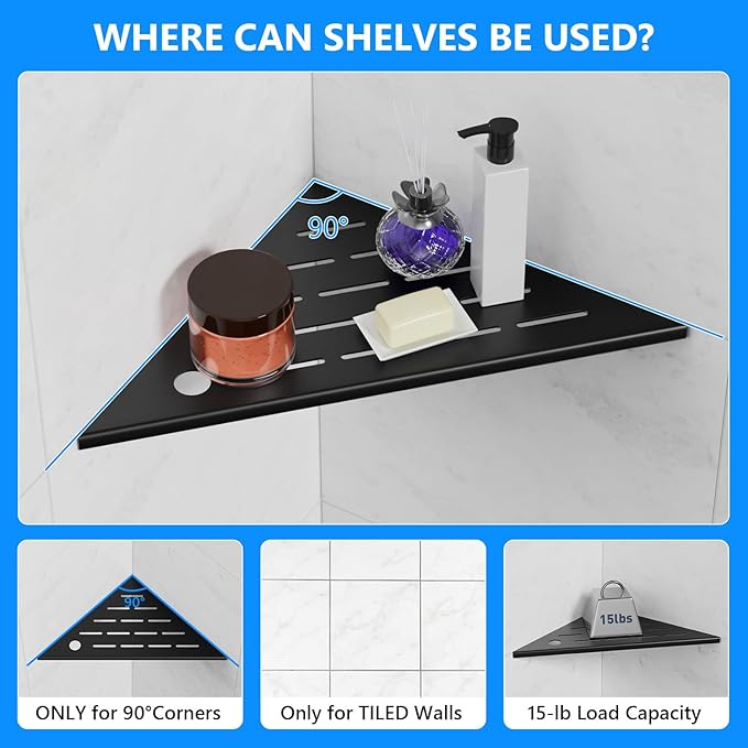 Shower Shelves 2 Pack, Corner Shower Shelf, 304 Stainless Steel Shower Caddy with Razor Hole, Shower Shelf for Inside Shower, Modern Sturdy Shelves for Tile Walls,10" Black Corner Shelf for Bathroom