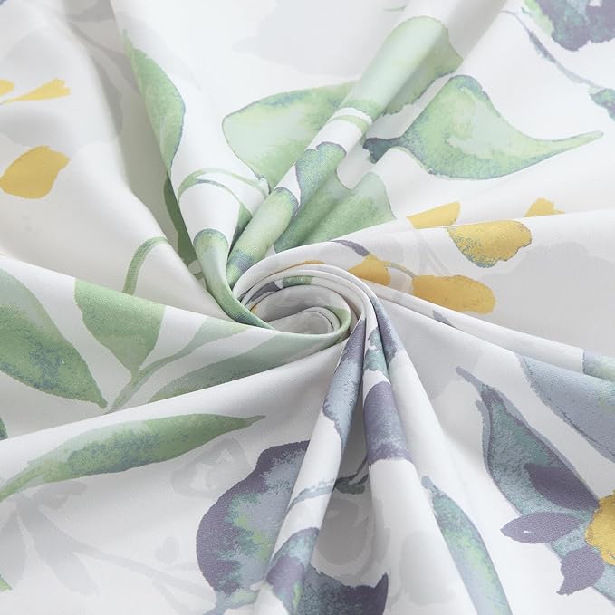 Fabric Shower Curtain, Sage Green Gray Yellow Watercolor Botanical Leaf Shower Curtains for Bathroom, 72" W x 72" H
