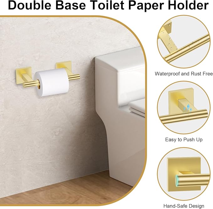 10 Pieces Brushed Gold Towel Bar Set, Double Dase Toilet Paper Holder Bathroom Hardware Set, 23.6 Inch Stainless Steel Towel Rack for Bathroom Wall Mounted