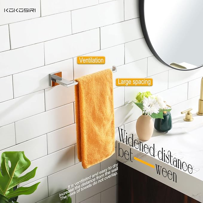 KOKOSIRI Hand Towel Bar Chrome Towel Ring Holder for Bathroom Hardware Organization and Storage Wall Mount Heavy Duty, Polished Stainless Steel B3006CH