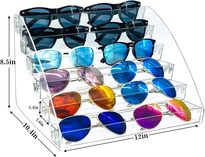 MineSign Sunglasses Organizer Clear Eyeglasses Display Case Sticker Display Tray For Glasses Tabletop Holder Stand (6 layer)