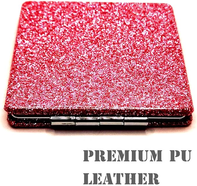 Square Pink Compact Mirror for Women,Small Magnifying Travel Mirror with Glitter,Portable 2 x 1x Magnification Folding Pocket Makeup Mirror Cosmetic Mirror for Gift Travel Essentials