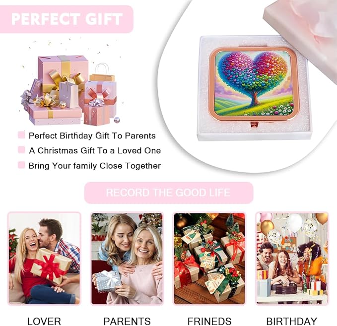Pocket Mirror, 1X/2X Magnification Compact Travel Makeup Mirror for Purse, 2-Sided, Portable, Folding, Handheld, Small Mirror for Gift