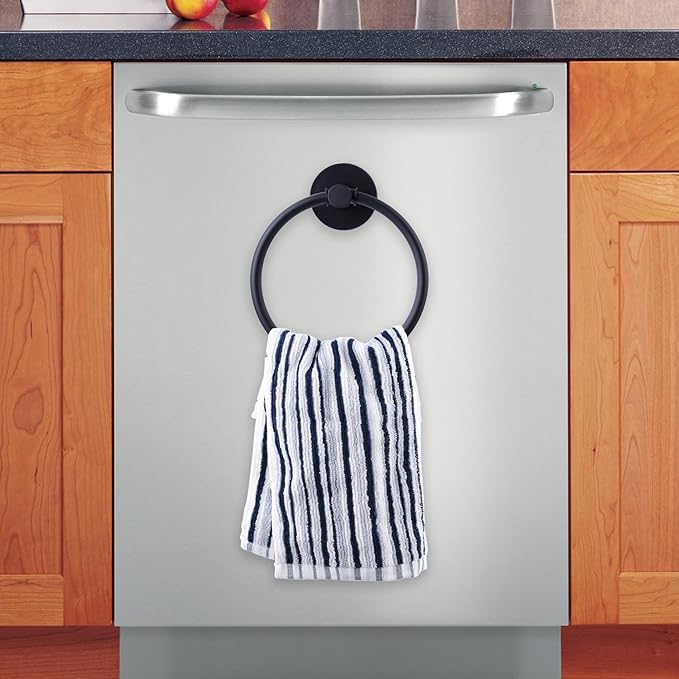 Magnetic Towel Ring Hand Towel Holder Towel Rack Towel Hook Hanger for Refrigerator, Kitchen Stove, Oven, Dishwasher, Sink, Laundry Washing Machine Black
