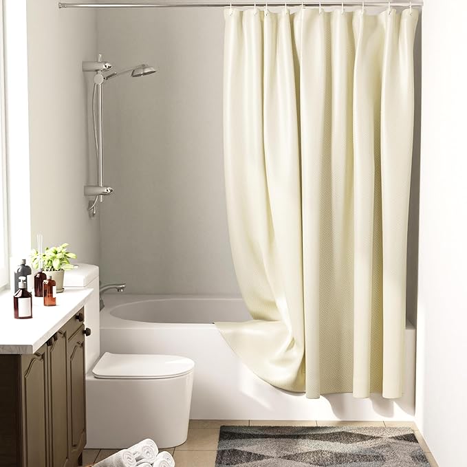 Encasa XO Luxury Jacquard Shower Curtain ZZ Cream 72x84 in | Rustproof, Wrinkle-Free, Water-Repellent & Machine Washable | Elegant Heavy Fabric for Bathroom Decor & Bathtub Use