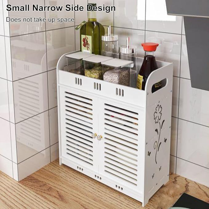 Bathroom Cabinet Self-Adhesive Vent Doors Multi-Grid Tiers Hollow Flower Pattern Bathroom Shelf Wall Mounted Bathroom Storage Rack for Livingroom,Bathroom,Laundry,Bedroom White White