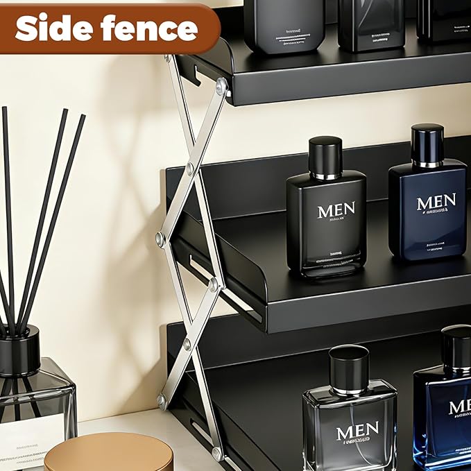 Cologne Organizer for Men - 3 Tier Perfume Display Holder, Foldable Adjustable Height Mens Perfume Organizer Shelf Stand, Black Gift for Men