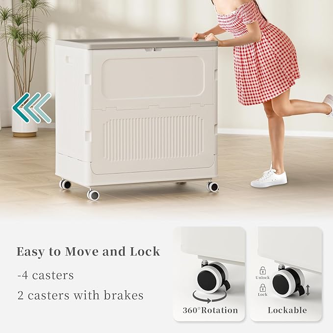 HAIXIN HOME Rolling Laundry Hamper with Lid, 130L Large Clothes Hampers for Laundry, Plastic Collapsible Laundry Baskets with Wheels and Lid, Install-Free & Easy to Transport to Laundry Room (2 Pack)