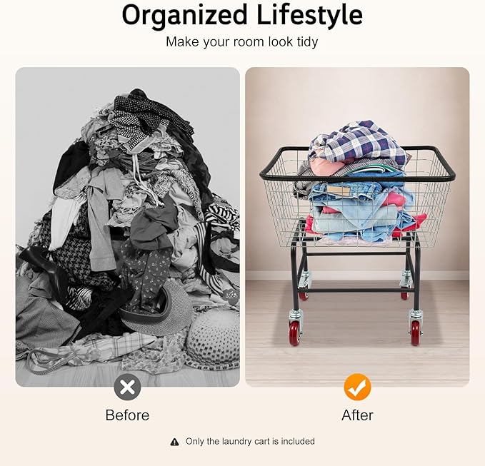 4.5 Bushel Steel Wire Laundry Cart, Commercial Wire Laundry Basket with Wheels, Heavy Duty Large Steel Basket for Laundry Clothes Storage, 20 * 15.7 * 26in